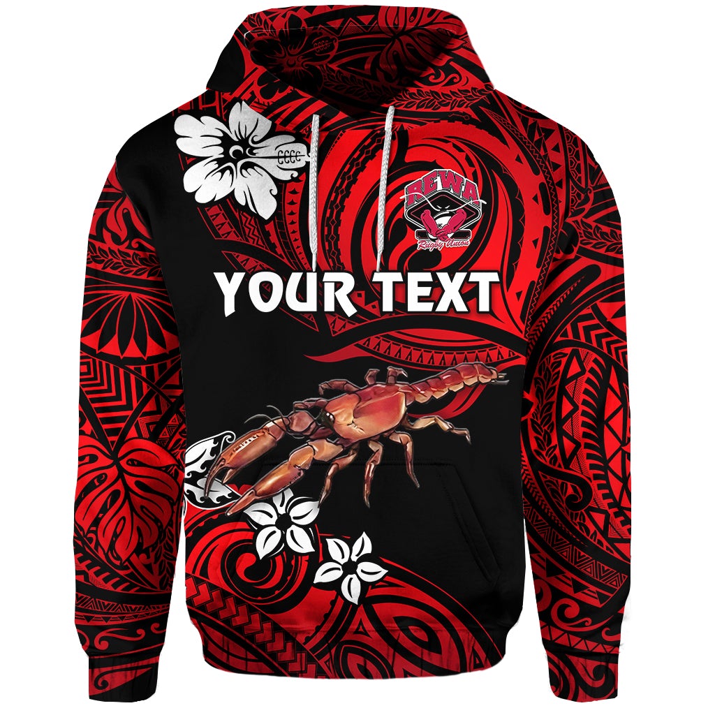 Custom Fiji Rewa Hoodie Rugby Union Unique Vibes Red LT8 - Wonder Print Shop