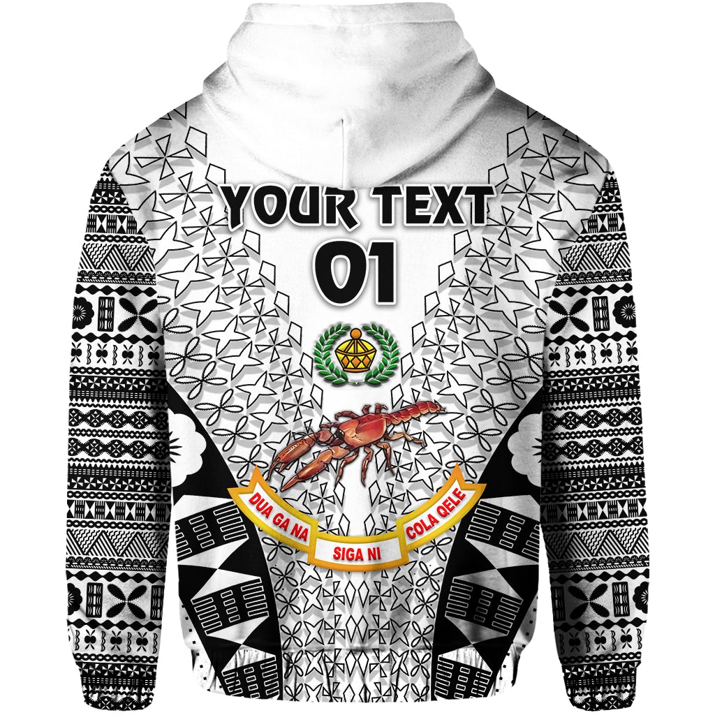 Custom Fiji Rewa Hoodie Rugby Union Tapa Style White, Custom Text And Number LT8 - Wonder Print Shop