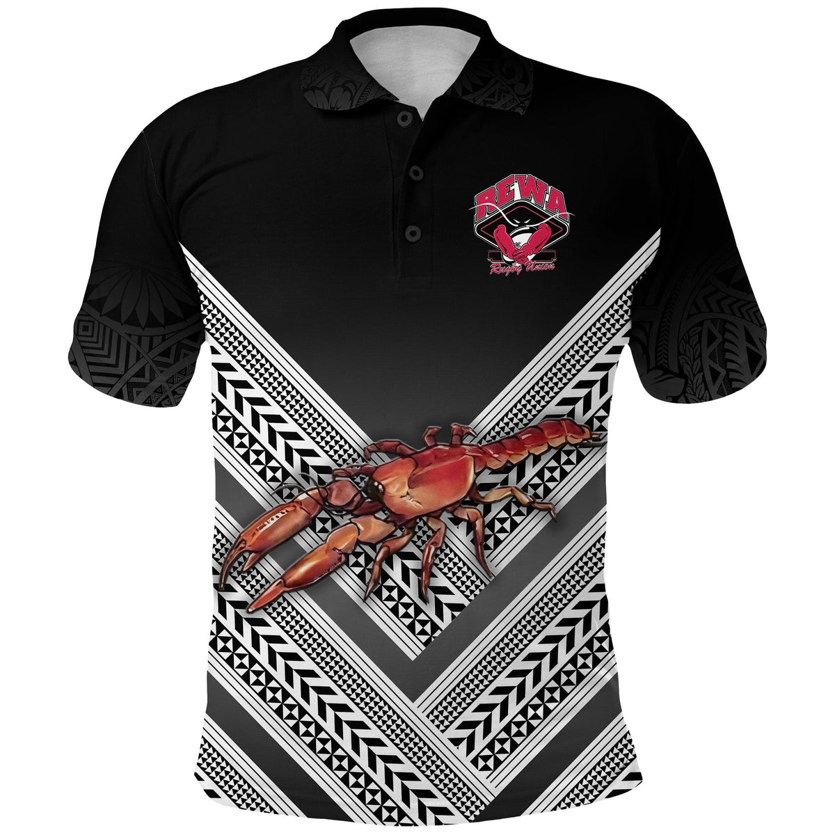 Custom Fiji Rewa Rugby Union Polo Shirt Creative Style Black NO.1, Custom Text And Number LT8 - Wonder Print Shop