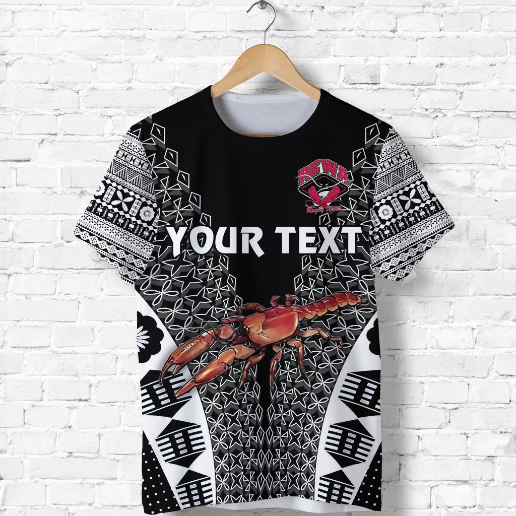 Custom Fiji Rewa Rugby Union T Shirt Tapa Style Black LT8 - Wonder Print Shop