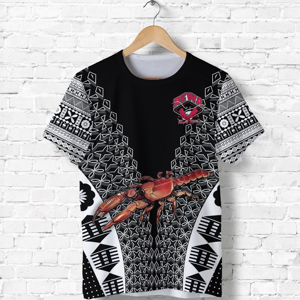 Custom Fiji Rewa Rugby Union T Shirt Tapa Style Black, Custom Text And Number LT8 - Wonder Print Shop
