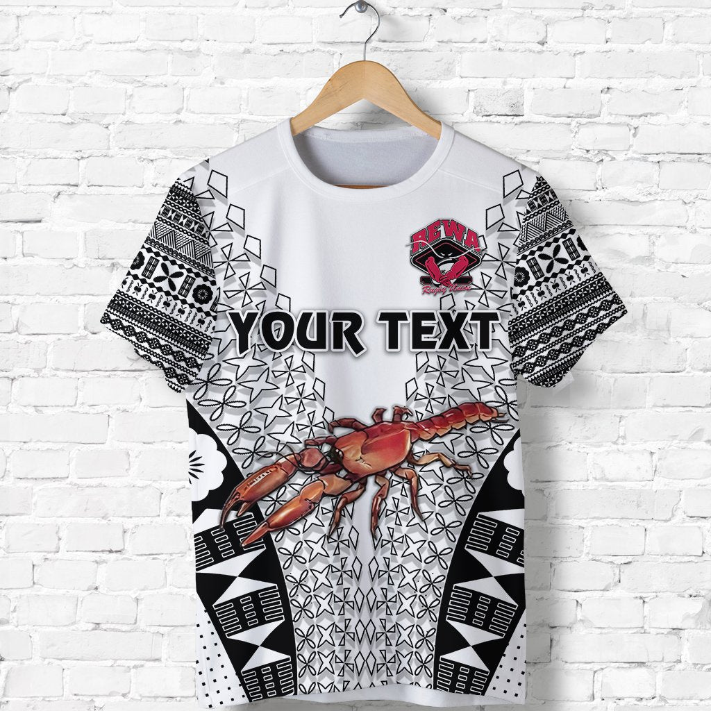 Custom Fiji Rewa Rugby Union T Shirt Tapa Style White LT8 - Wonder Print Shop