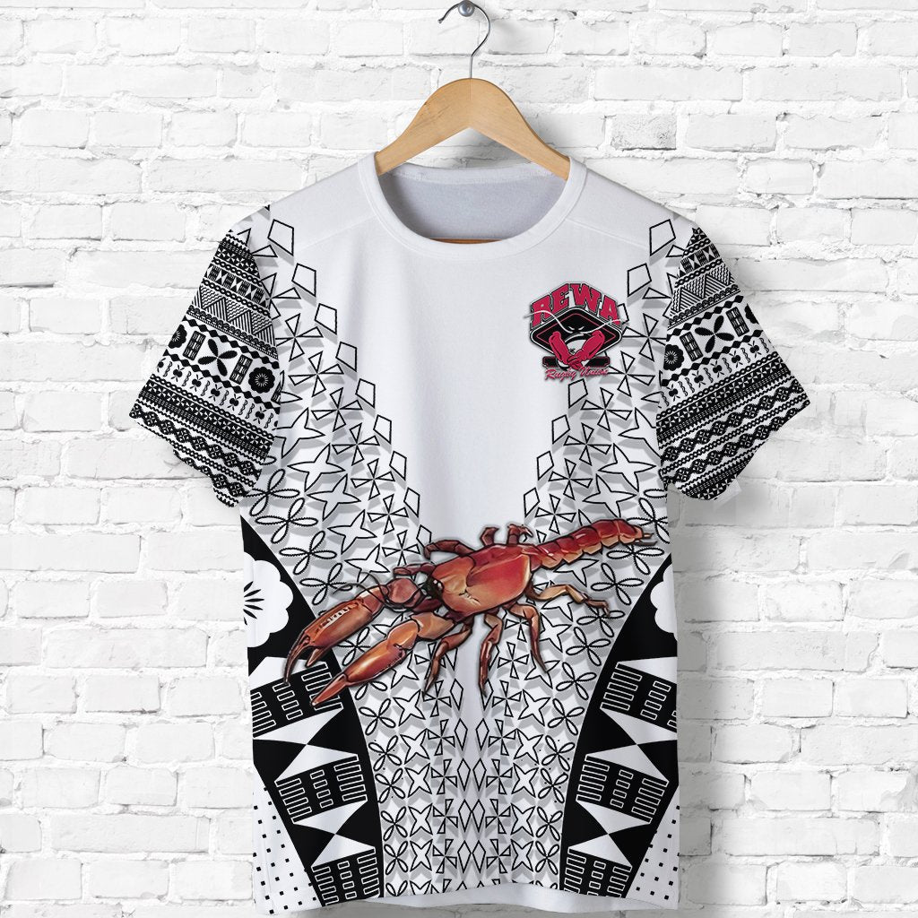 Custom Fiji Rewa Rugby Union T Shirt Tapa Style White, Custom Text And Number LT8 - Wonder Print Shop