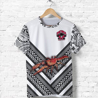 White Fiji Rewa rugby T-shirt, back view with circular emblem, crab graphic and patterns
