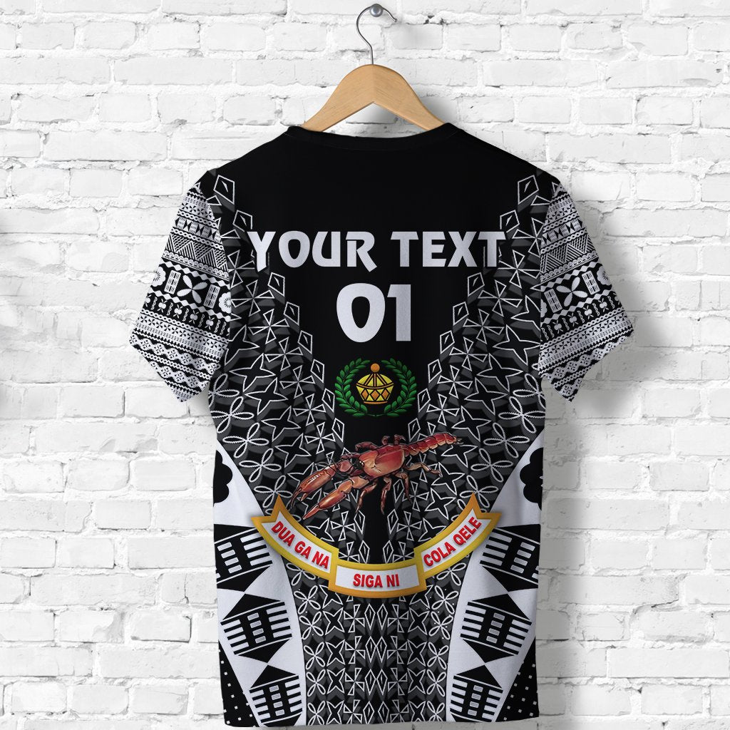 Custom Fiji Rewa Rugby Union T Shirt Tapa Style Black, Custom Text And Number LT8 - Wonder Print Shop