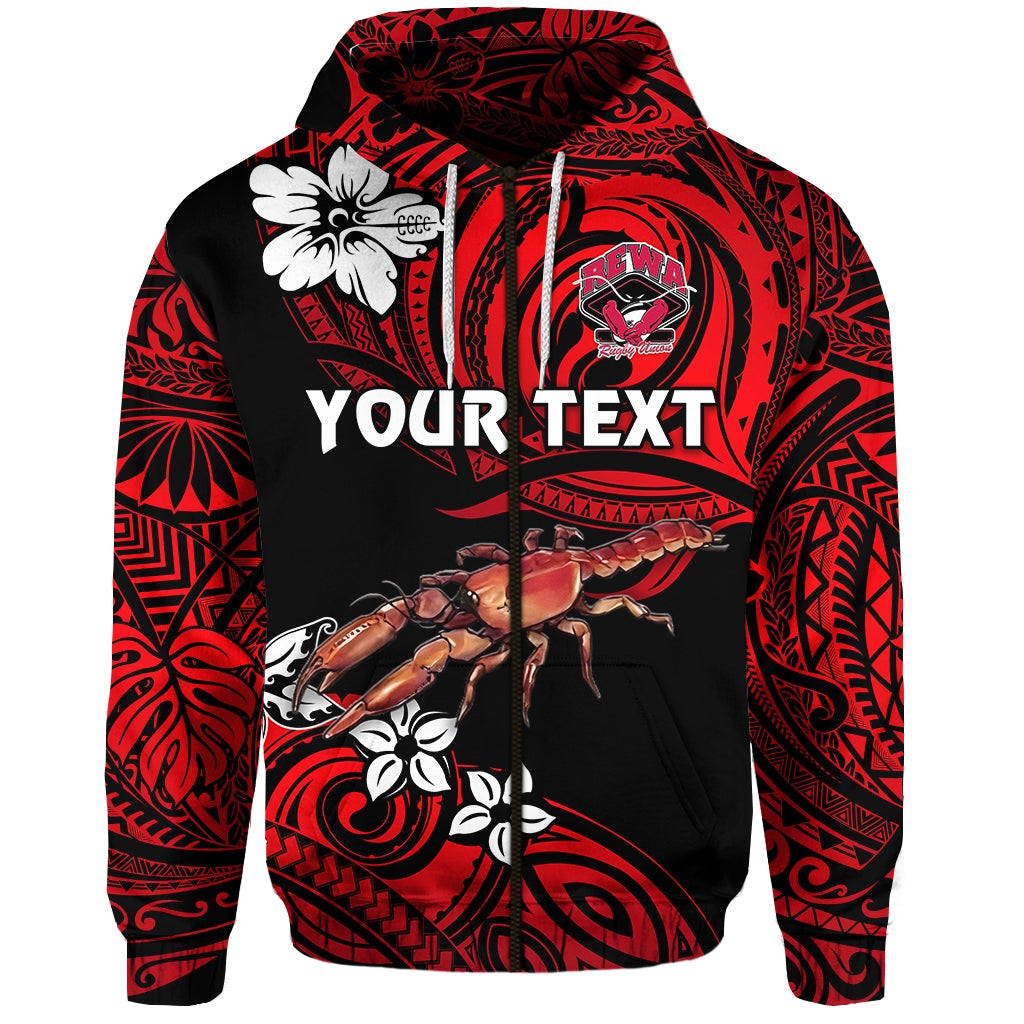 Custom Fiji Rewa Rugby Union Zip Hoodie Unique Vibes Red LT8 - Wonder Print Shop