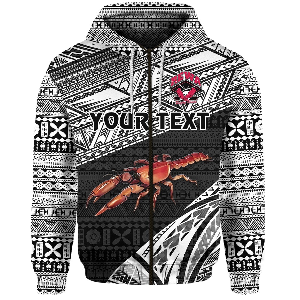 Custom Fiji Rewa Rugby Union Zip Hoodie Special Version Black LT8 - Wonder Print Shop