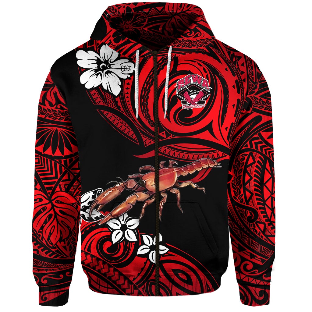 Custom Fiji Rewa Rugby Union Zip Hoodie Unique Vibes Red, Custom Text And Number LT8 - Wonder Print Shop