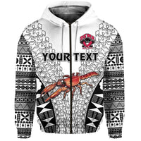 Custom Fiji Rewa Rugby Union Zip Hoodie Tapa Style White LT8 - Wonder Print Shop