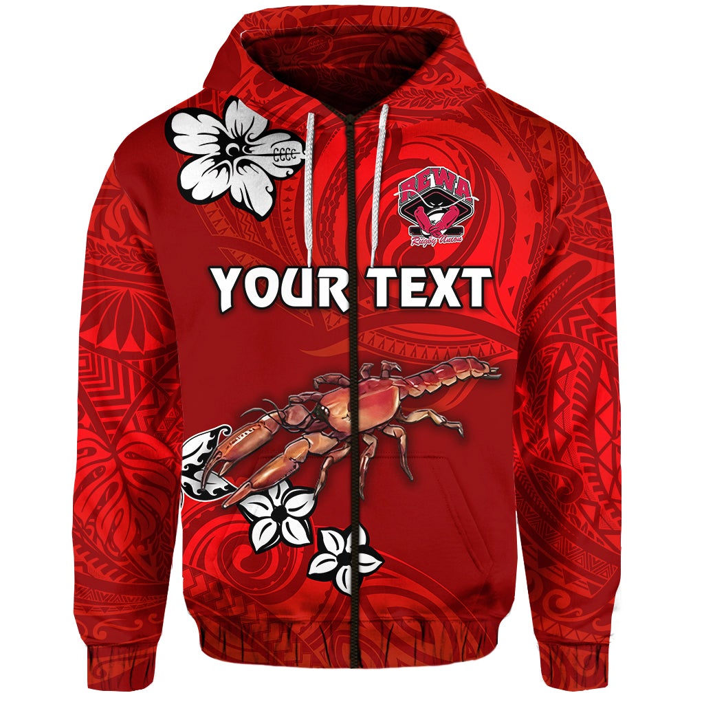 Custom Fiji Rewa Rugby Union Zip Hoodie Unique Vibes Full Red LT8 - Wonder Print Shop
