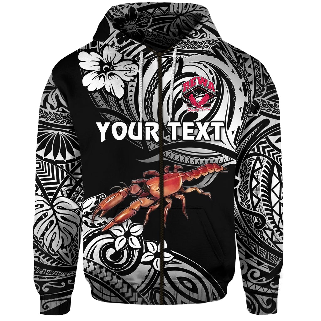 Custom Fiji Rewa Rugby Union Zip Hoodie Unique Vibes Black LT8 - Wonder Print Shop