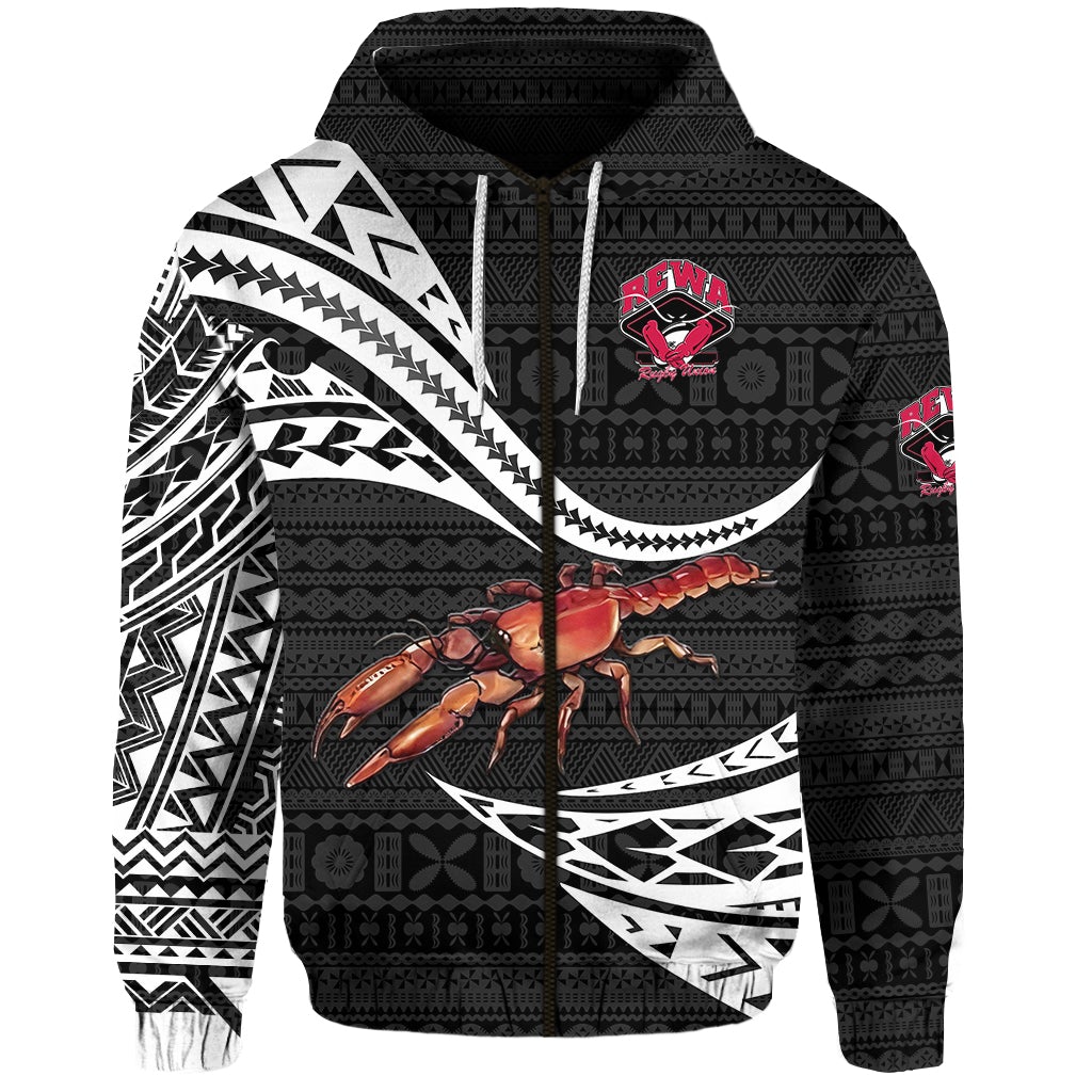 Custom Fiji Rewa Rugby Union Zip Hoodie Unique Version Black, Custom Text And Number LT8 - Wonder Print Shop