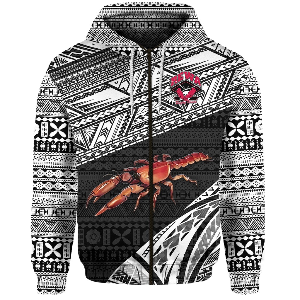 Custom Fiji Rewa Rugby Union Zip Hoodie Special Version Black, Custom Text And Number LT8 - Wonder Print Shop