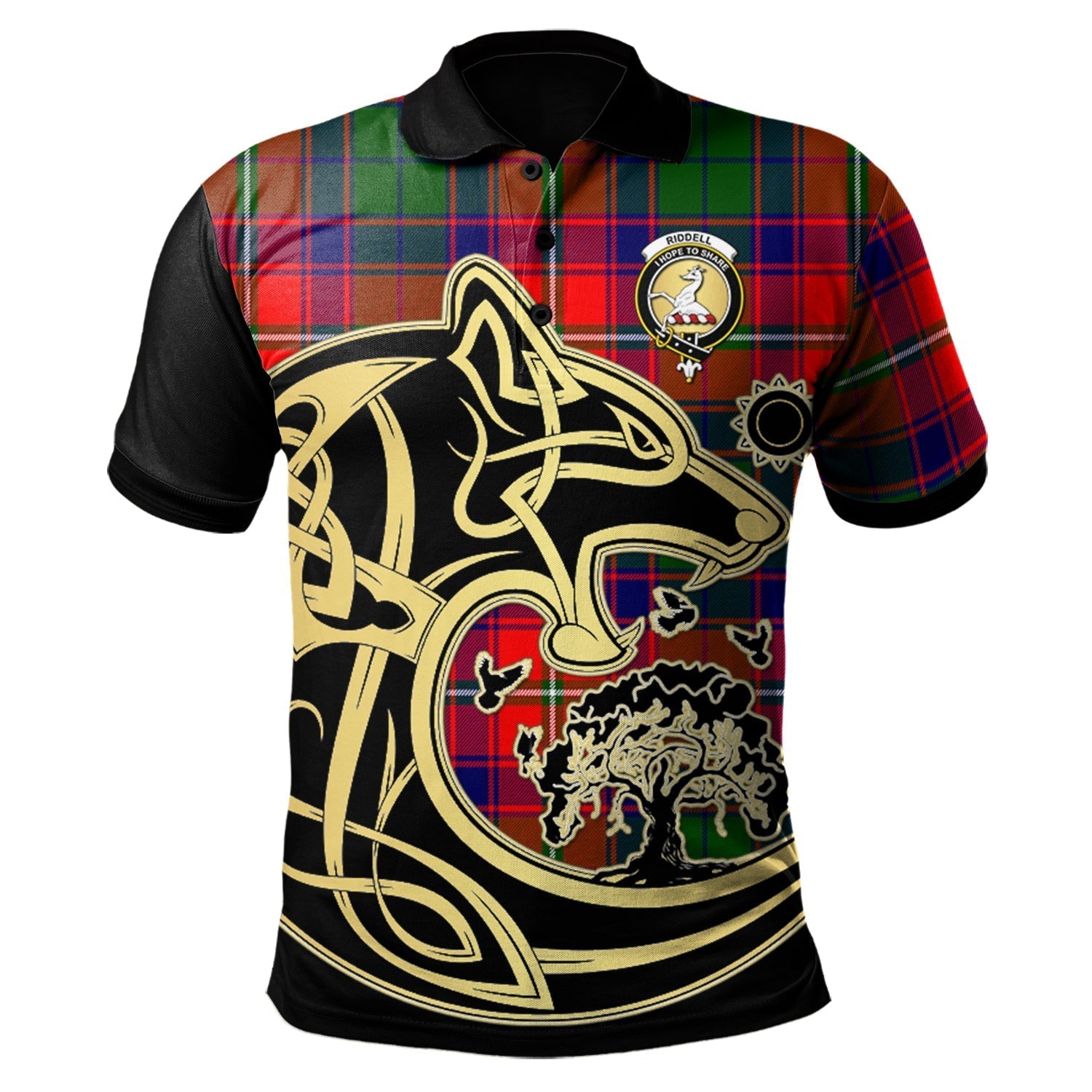 scottish-riddell-clan-crest-tartan-celtic-wolf-style-polo-shirt