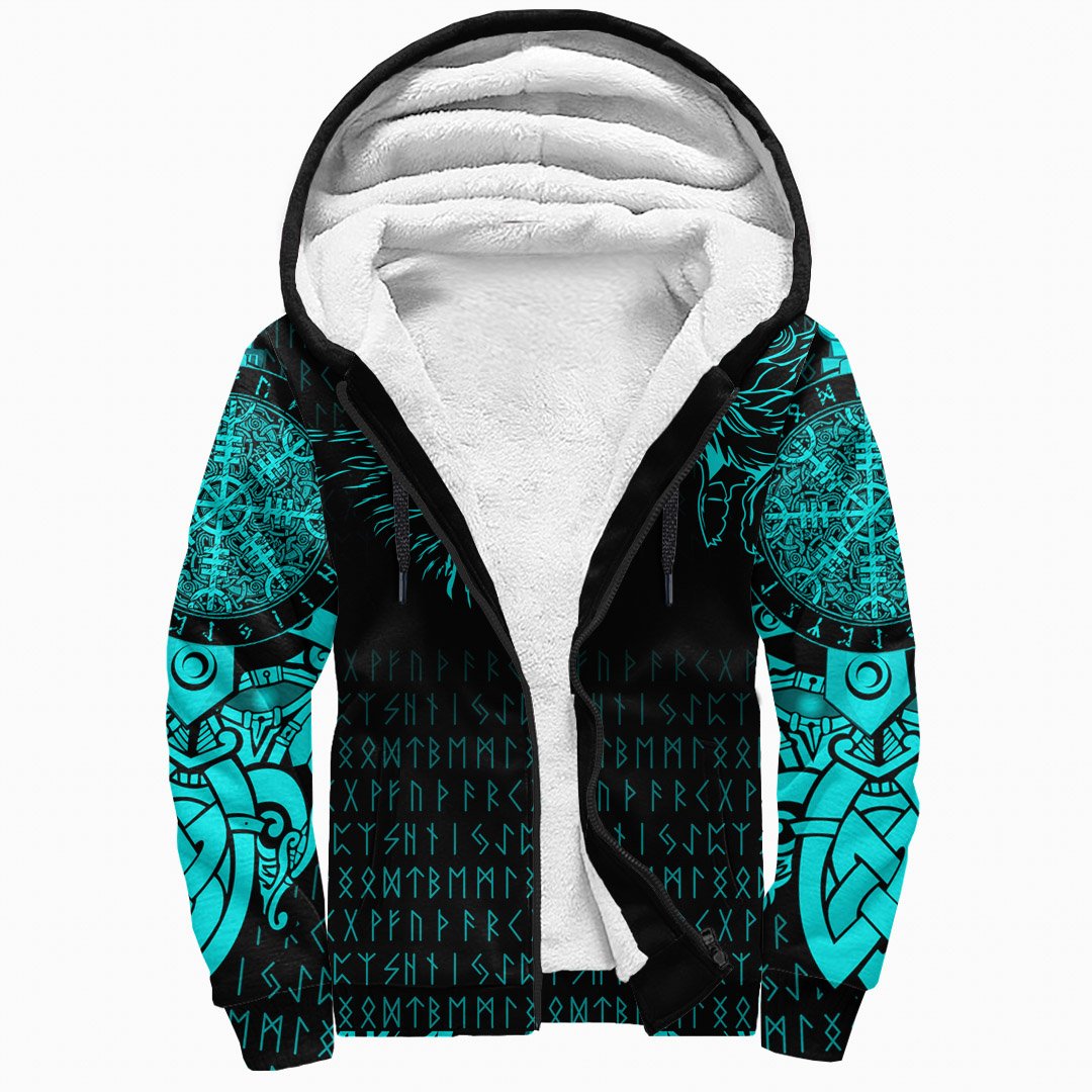 Viking Sherpa Hoodie - Raven and Wolf Special Tattoo RLT12 - Wonder Print Shop