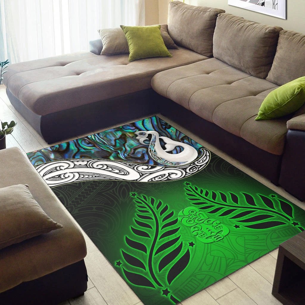 New Zealand Maori Area Rug Manaia Paua Shell Glitter Green LT4 - Wonder Print Shop