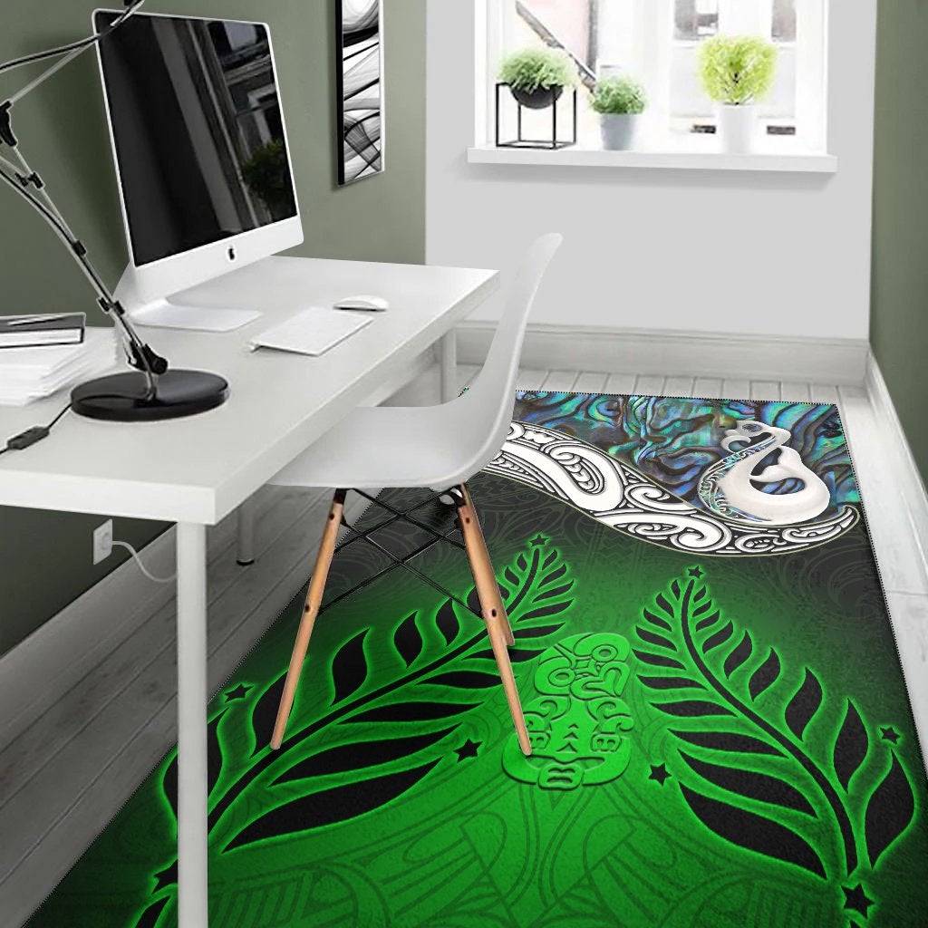 New Zealand Maori Area Rug Manaia Paua Shell Glitter Green LT4 - Wonder Print Shop