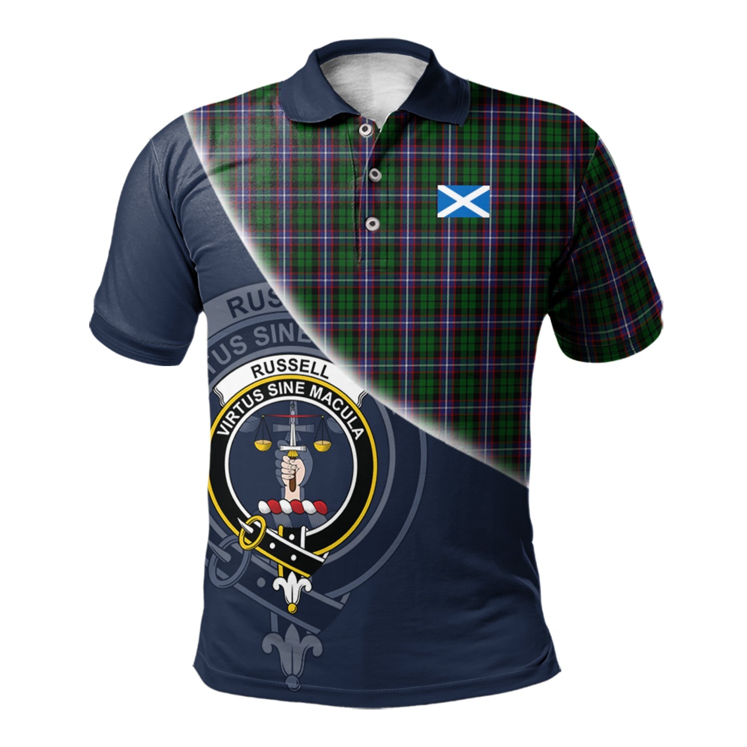 scottish-russell-clan-crest-tartan-scotland-flag-half-style-polo-shirt