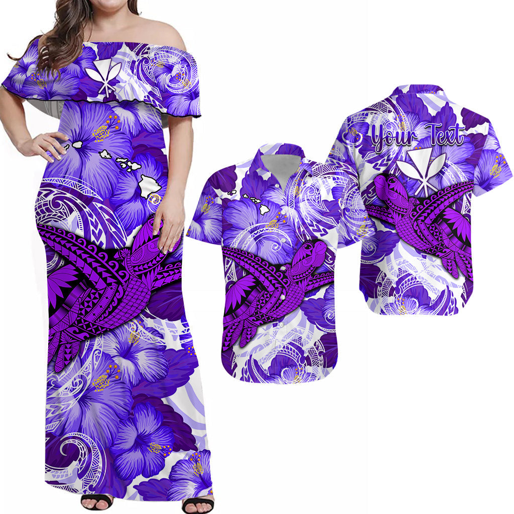 Personalised Hawaii Matching Hawaiian Shirt And Dress Purple Polynesian Turtle and Hibiscus LT13 - Wonder Print Shop