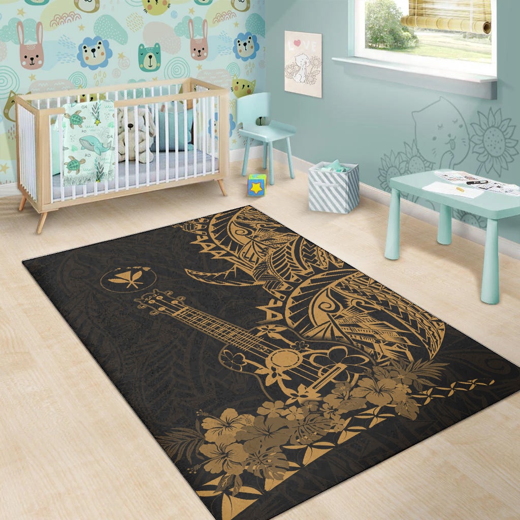 Hawaii Polynesian Area Rug Ukulele Gold LT13 - Wonder Print Shop