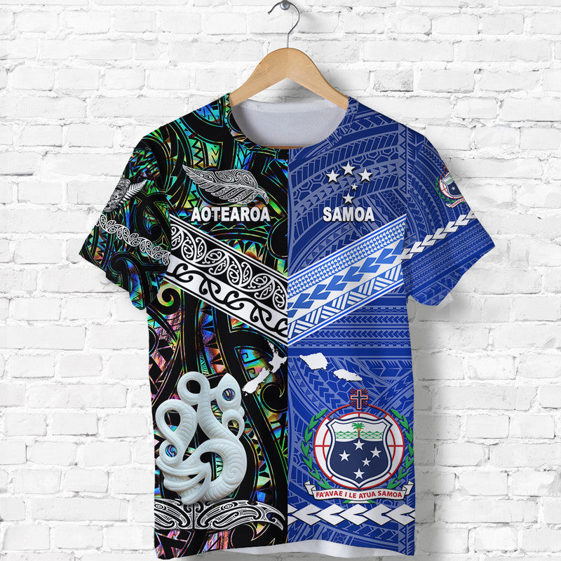 Custom Samoa And New Zealand T Shirt Together Paua Shell LT8 - Wonder Print Shop