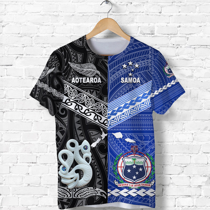 Custom Samoa And New Zealand T Shirt Together Black LT8 - Wonder Print Shop