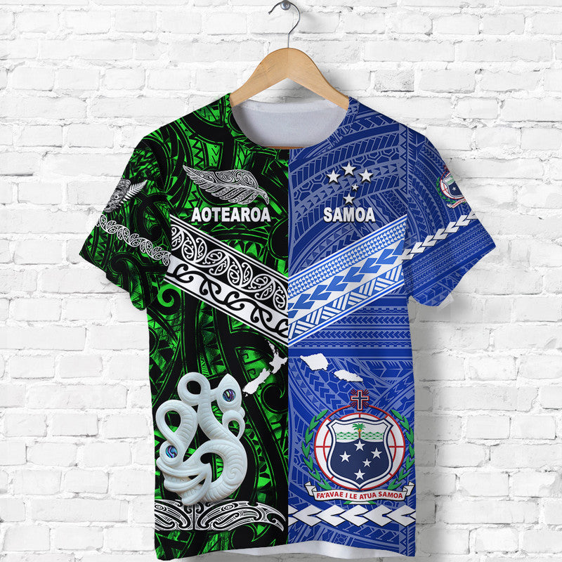 Custom Samoa And New Zealand T Shirt Together Green LT8 - Wonder Print Shop
