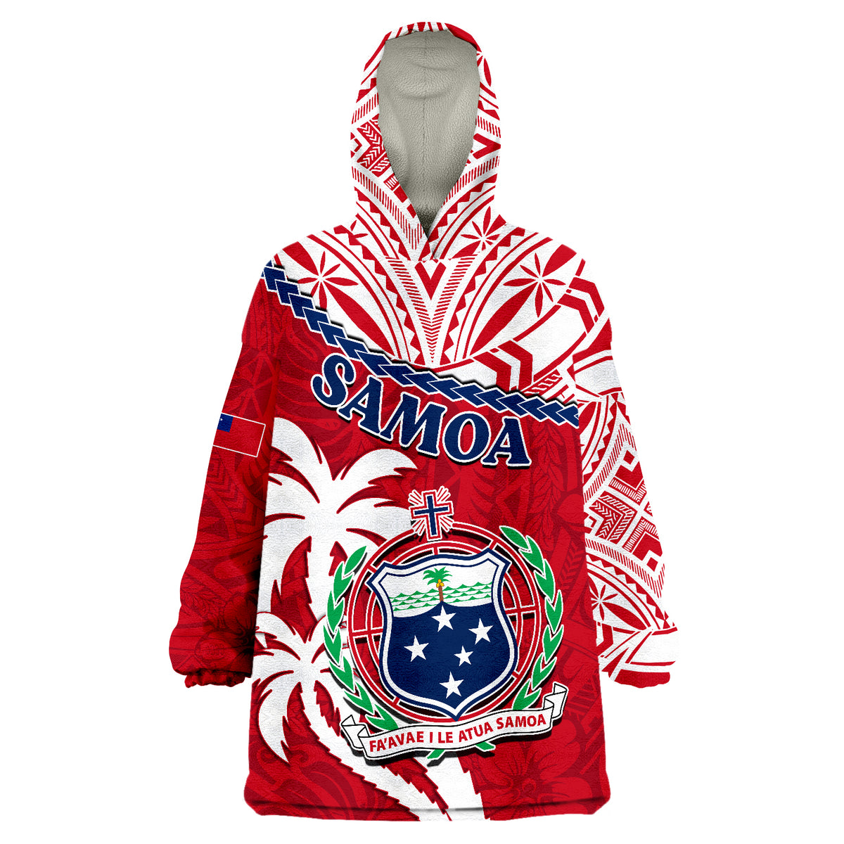 Samoa Samoan Coat Of Arms With Coconut Red Style Wearable Blanket Hoodie - Wonder Print Shop