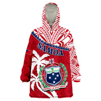 Samoa Samoan Coat Of Arms With Coconut Red Style Wearable Blanket Hoodie - Wonder Print Shop