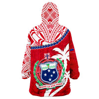 Samoa Samoan Coat Of Arms With Coconut Red Style Wearable Blanket Hoodie - Wonder Print Shop
