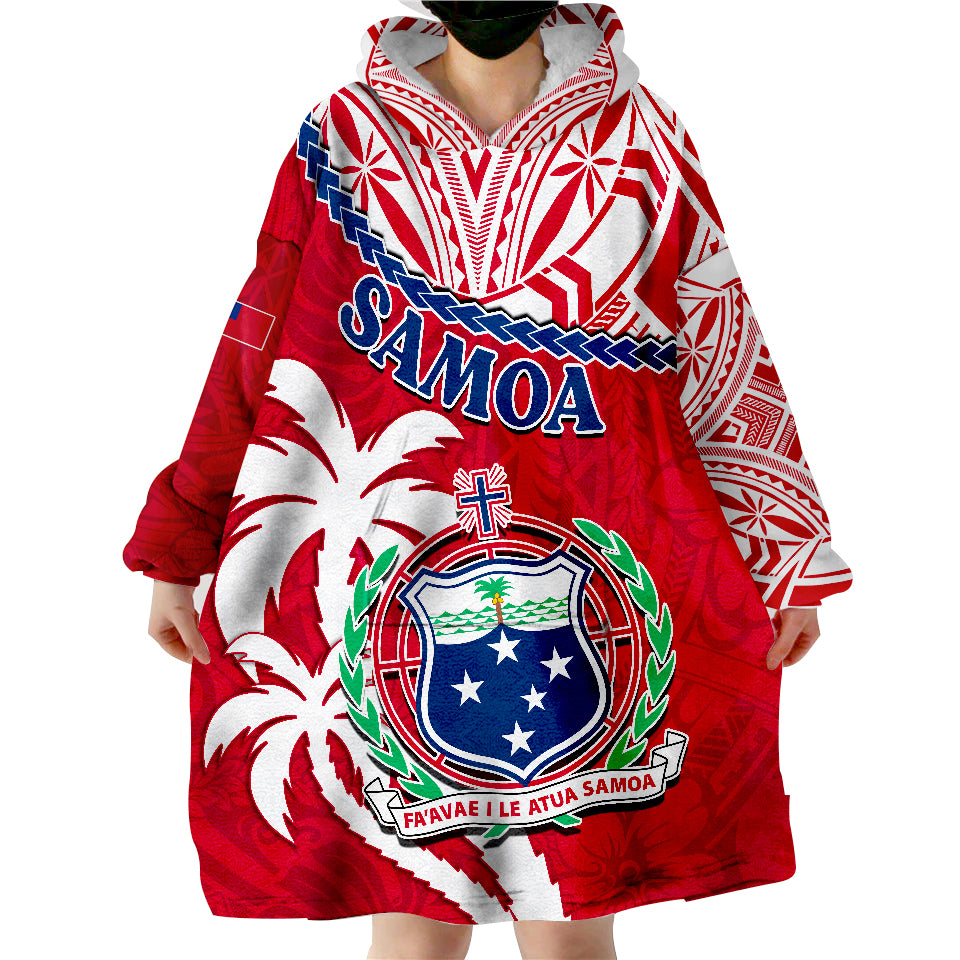 Samoa Samoan Coat Of Arms With Coconut Red Style Wearable Blanket Hoodie - Wonder Print Shop