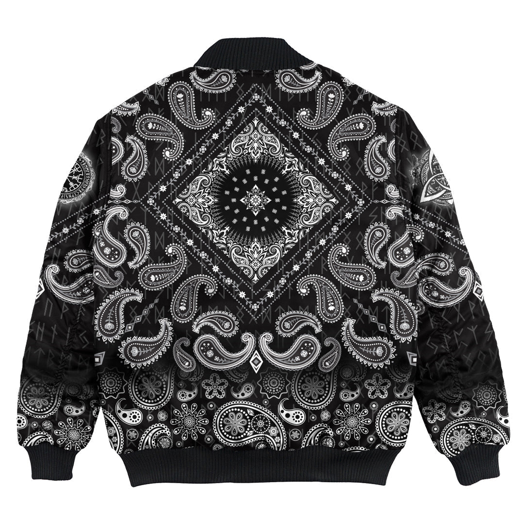 Viking Bomber Jacket Stylized dog in ethnic dark with Bandana Paisley Style RLT12 - Wonder Print Shop
