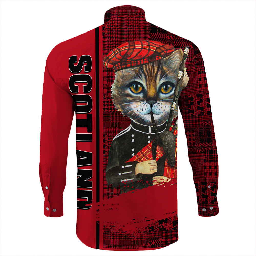 Scotland Cat Bagpipes Long Sleeve Button Shirt RLT12 - Wonder Print Shop