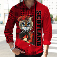 Scotland Cat Bagpipes Long Sleeve Button Shirt RLT12 - Wonder Print Shop