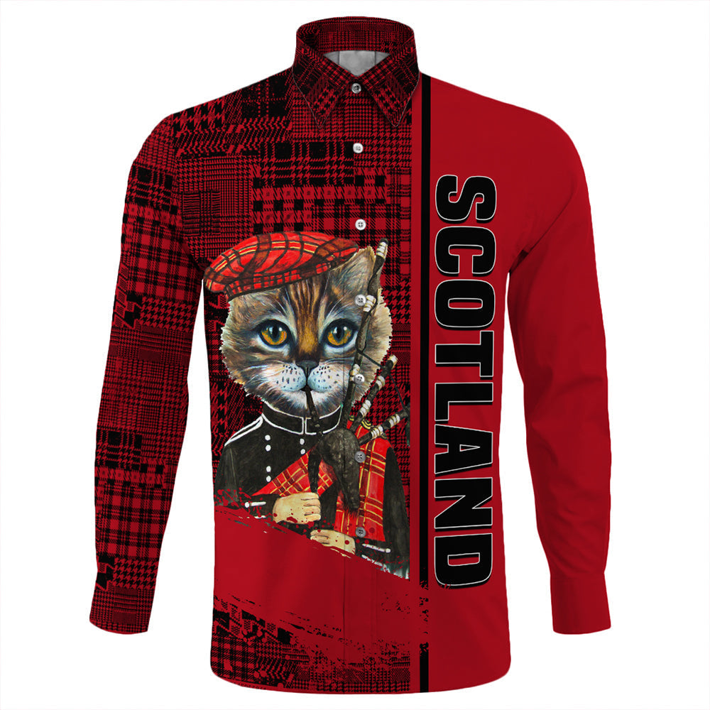Scotland Cat Bagpipes Long Sleeve Button Shirt RLT12 - Wonder Print Shop