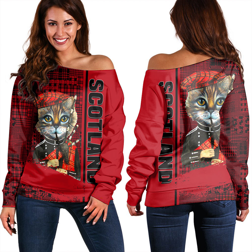 Scotland Cat Bagpipes Women Off Shoulder Sweater RLT12 - Wonder Print Shop