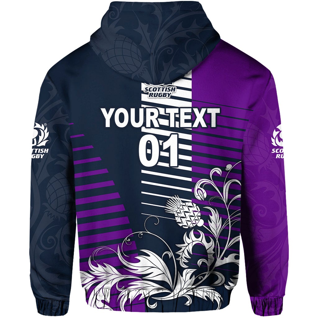 Custom Scotland Rugby Hoodie Scottish Thistle Style Navy Purple LT8 - Wonder Print Shop
