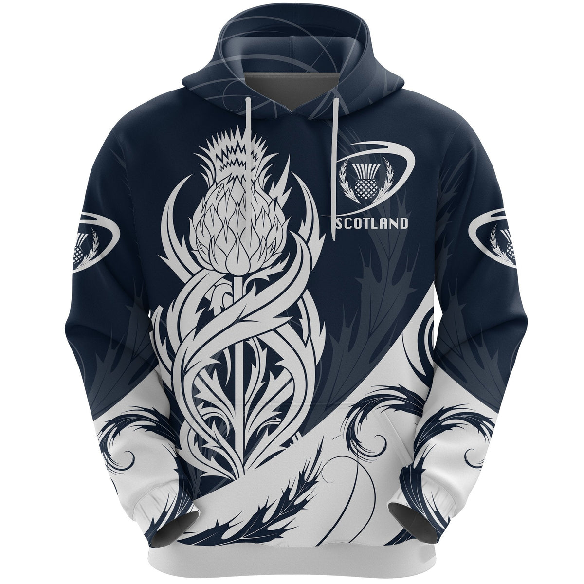 Scottish Rugby Hoodie Thistle Vibes - Navy - Wonder Print Shop