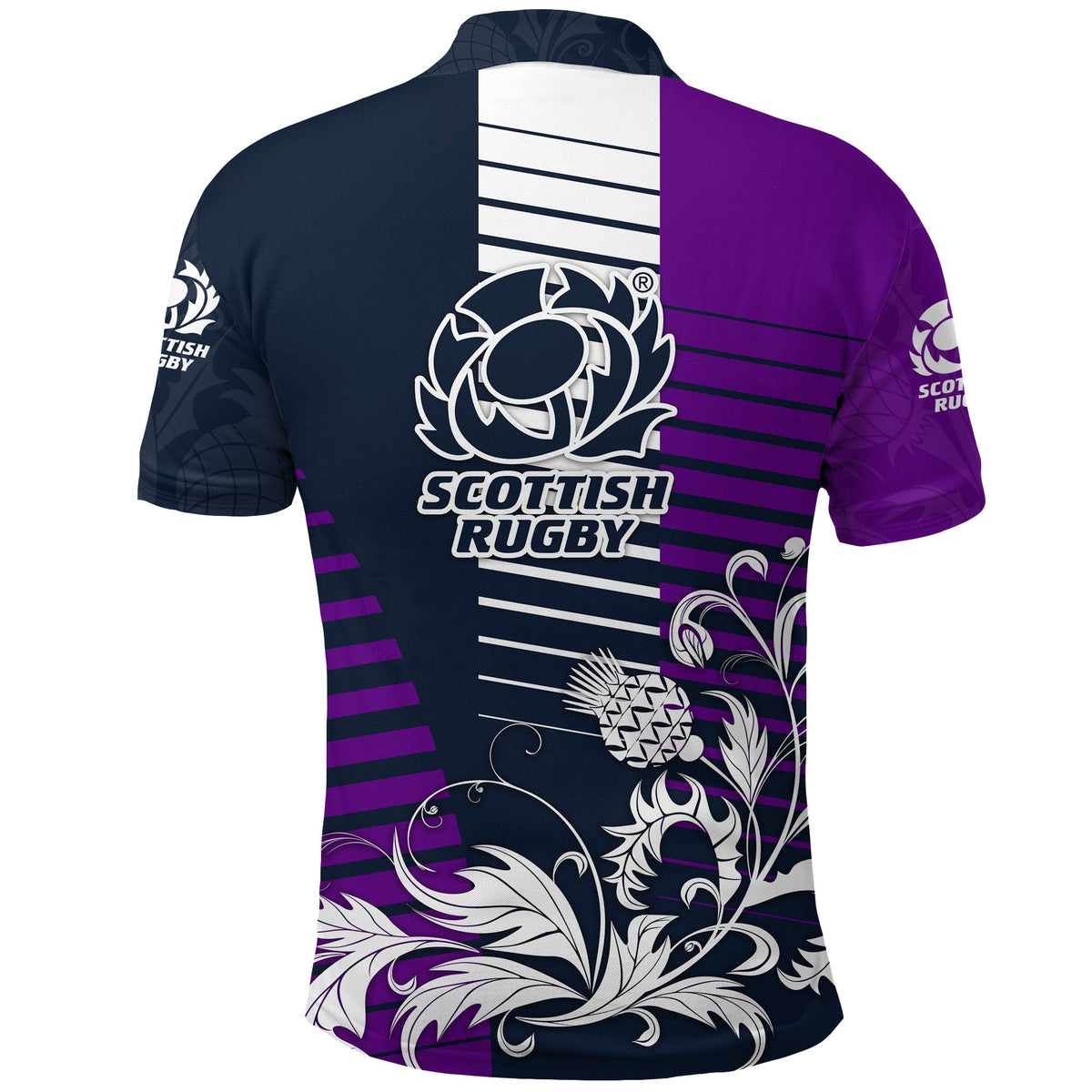 Scotland Rugby Polo Shirt Scottish Thistle Simple Style Navy Purple LT8 - Wonder Print Shop