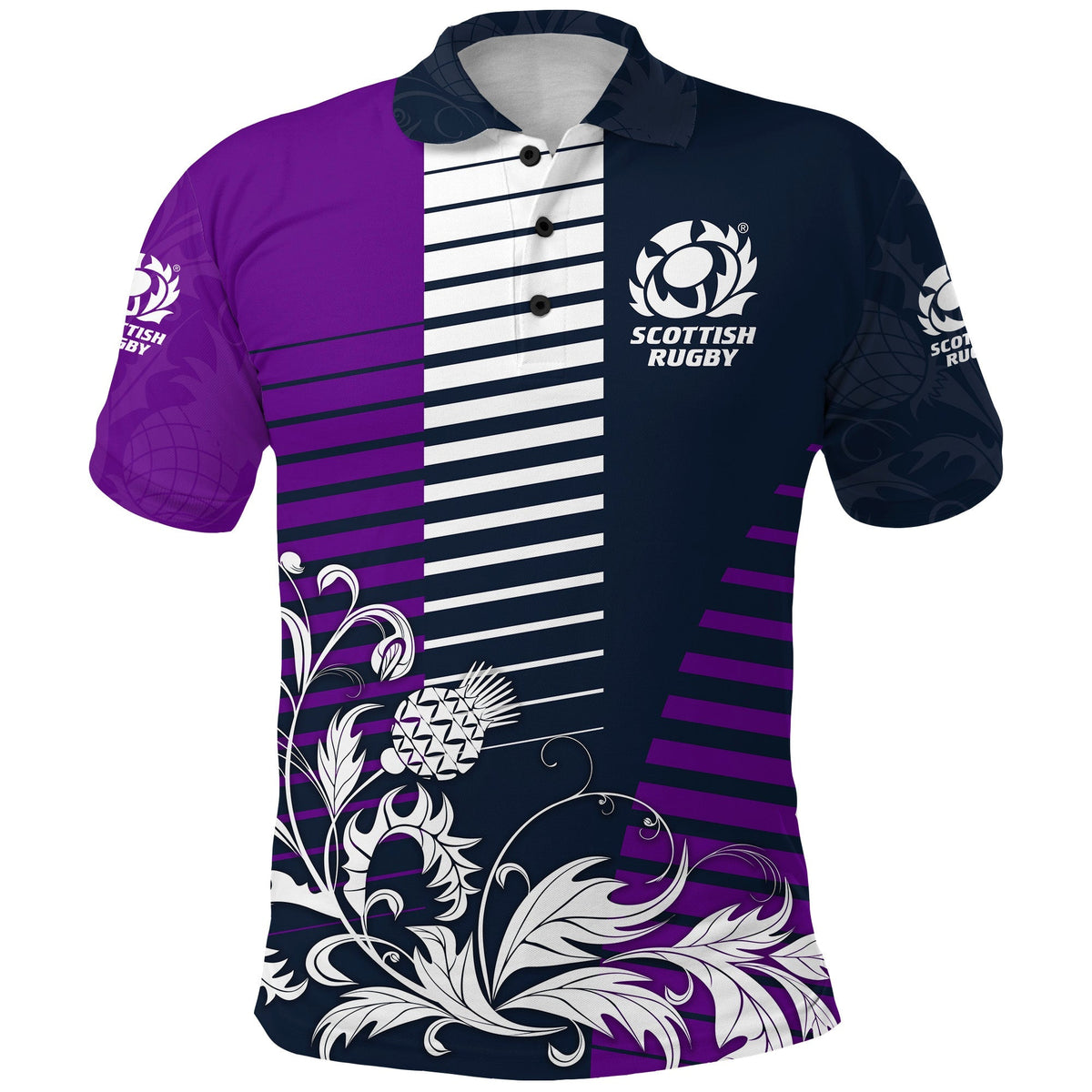 Scotland Rugby Polo Shirt Scottish Thistle Simple Style Navy Purple LT8 - Wonder Print Shop