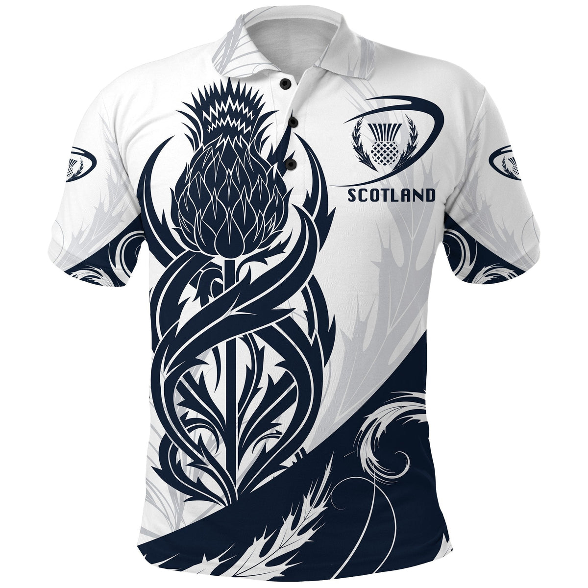 Scotland Rugby Polo Shirt Thistle Vibes White - Wonder Print Shop