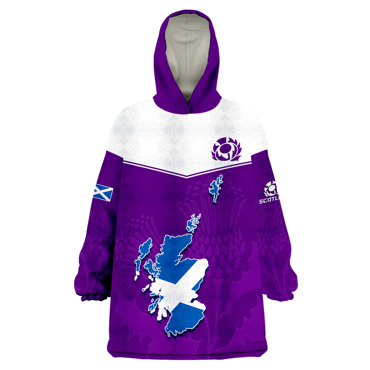 Scottish Rugby Map Of Scotland Thistle Purple Version Wearable Blanket Hoodie - Wonder Print Shop