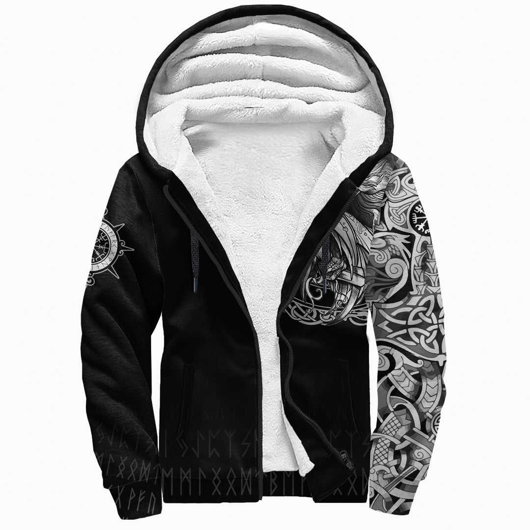 Viking Sherpa Hoodie - Norse Raven Tattoo RLT12 - Wonder Print Shop