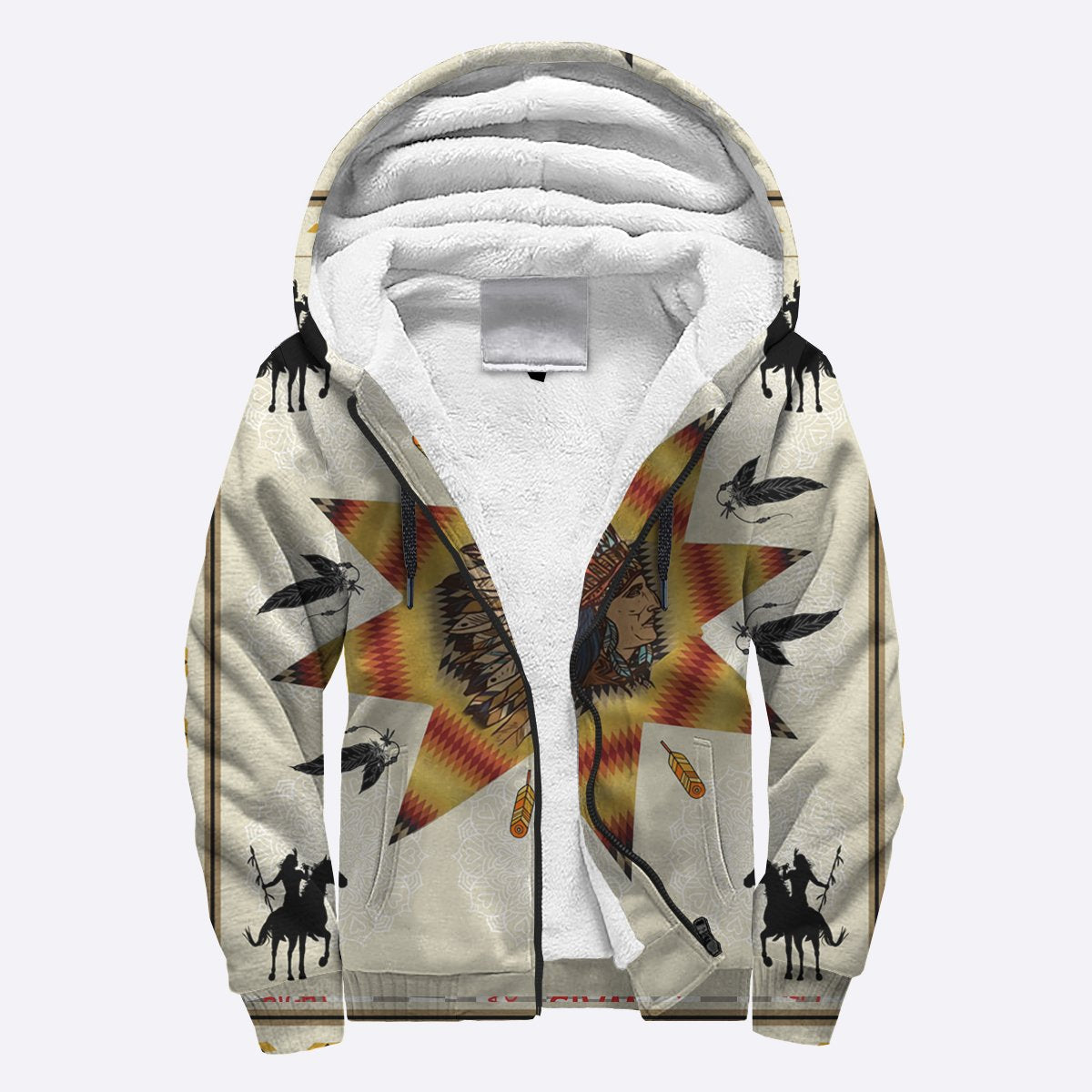 White Pattern Native American AOP Sherpa Hoodie LT10 - Wonder Print Shop