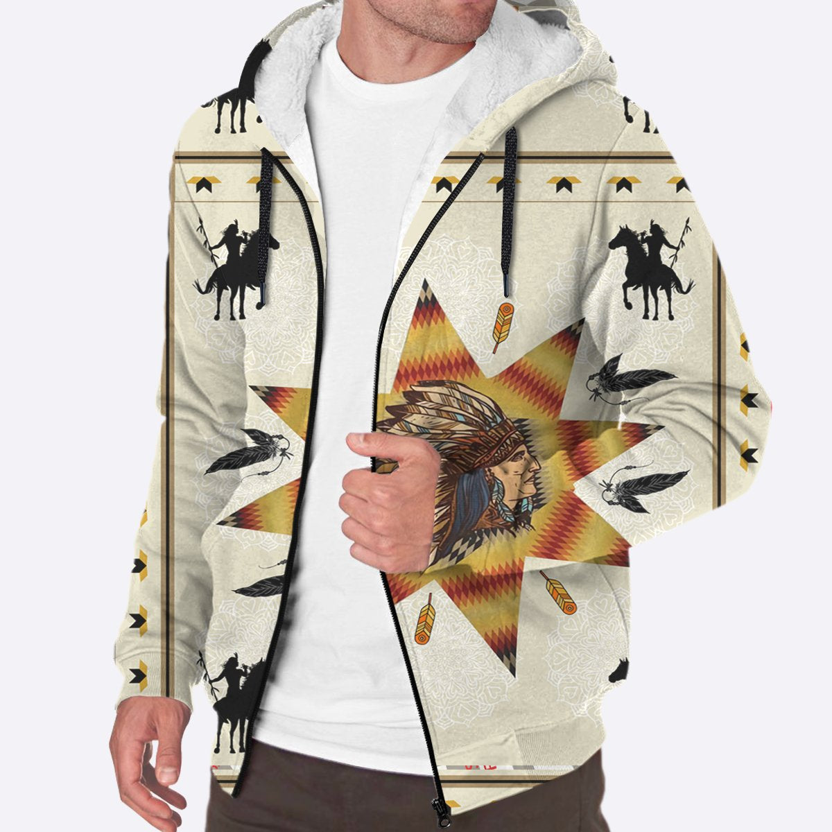 White Pattern Native American AOP Sherpa Hoodie LT10 - Wonder Print Shop