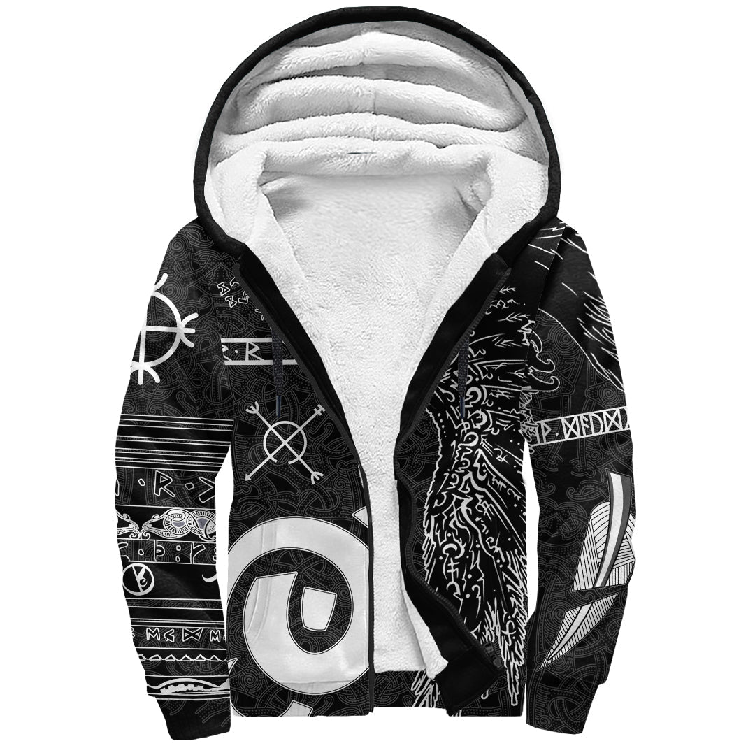 Viking Sherpa Hoodie - Raven Norse Mythology Tattoo A21 RLT12 - Wonder Print Shop