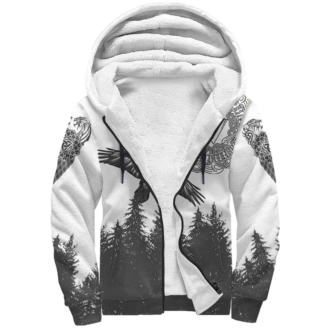Viking Raven and Wolf In Pine Forest Sherpa Hoodie RLT12 - Wonder Print Shop
