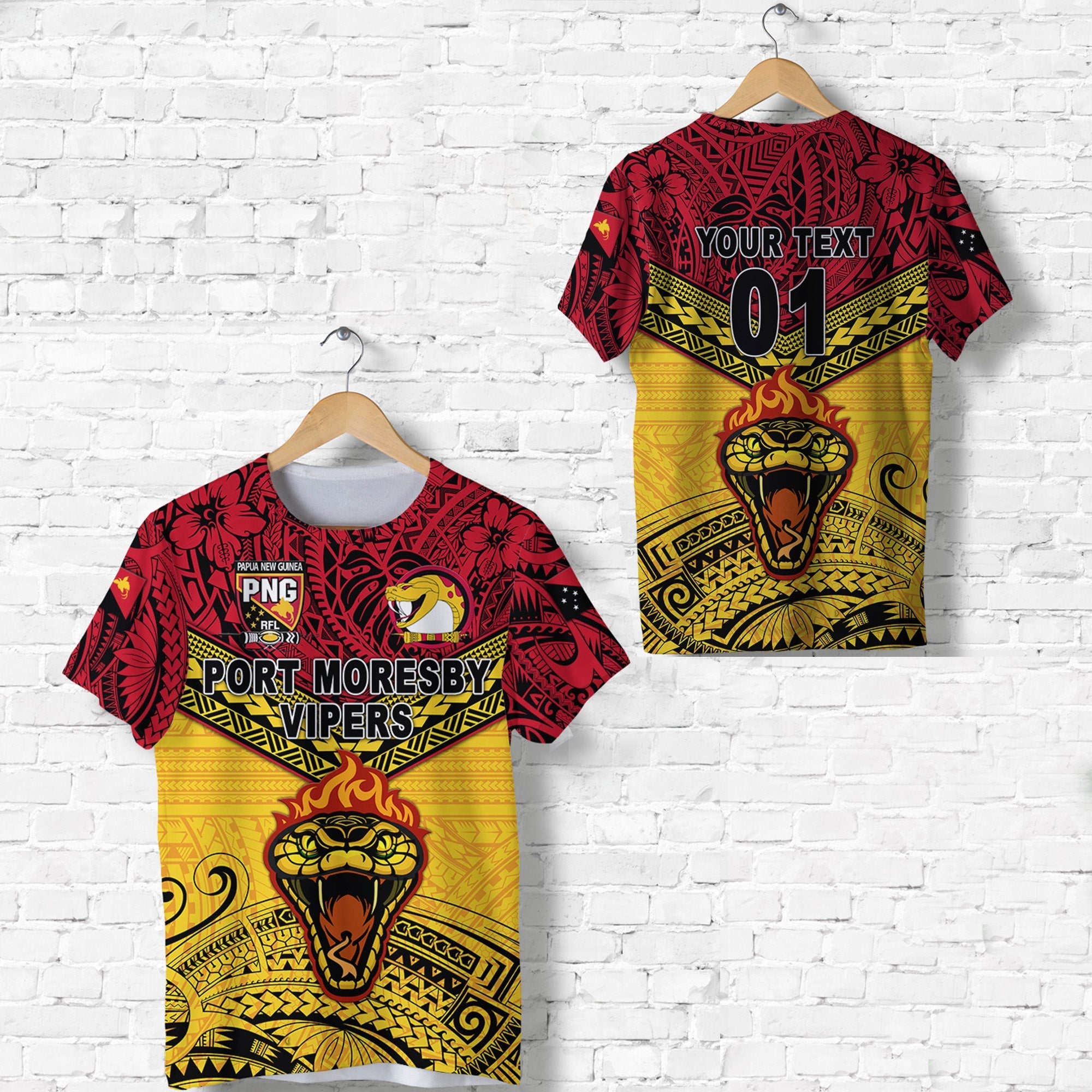 Custom Papua New Guinea Port Moresby Vipers T Shirt Rugby Original Style Red, Custom Text And Number LT8 - Wonder Print Shop