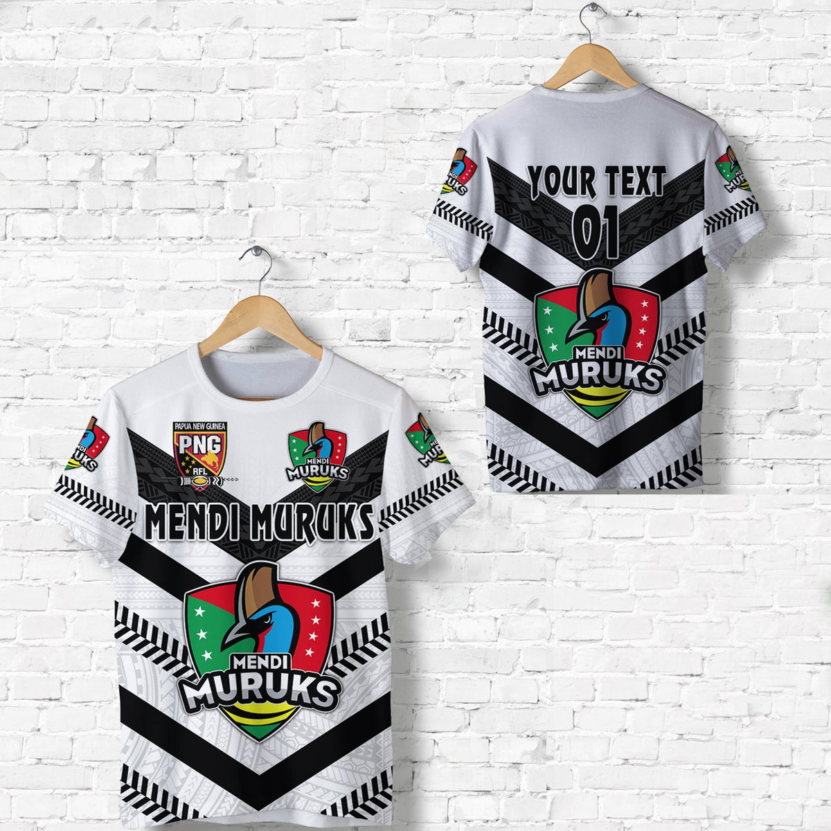 Custom Papua New Guinea PRK Mendi Muruks T Shirt Rugby Polynesian White, Custom Text And Number LT8 - Wonder Print Shop
