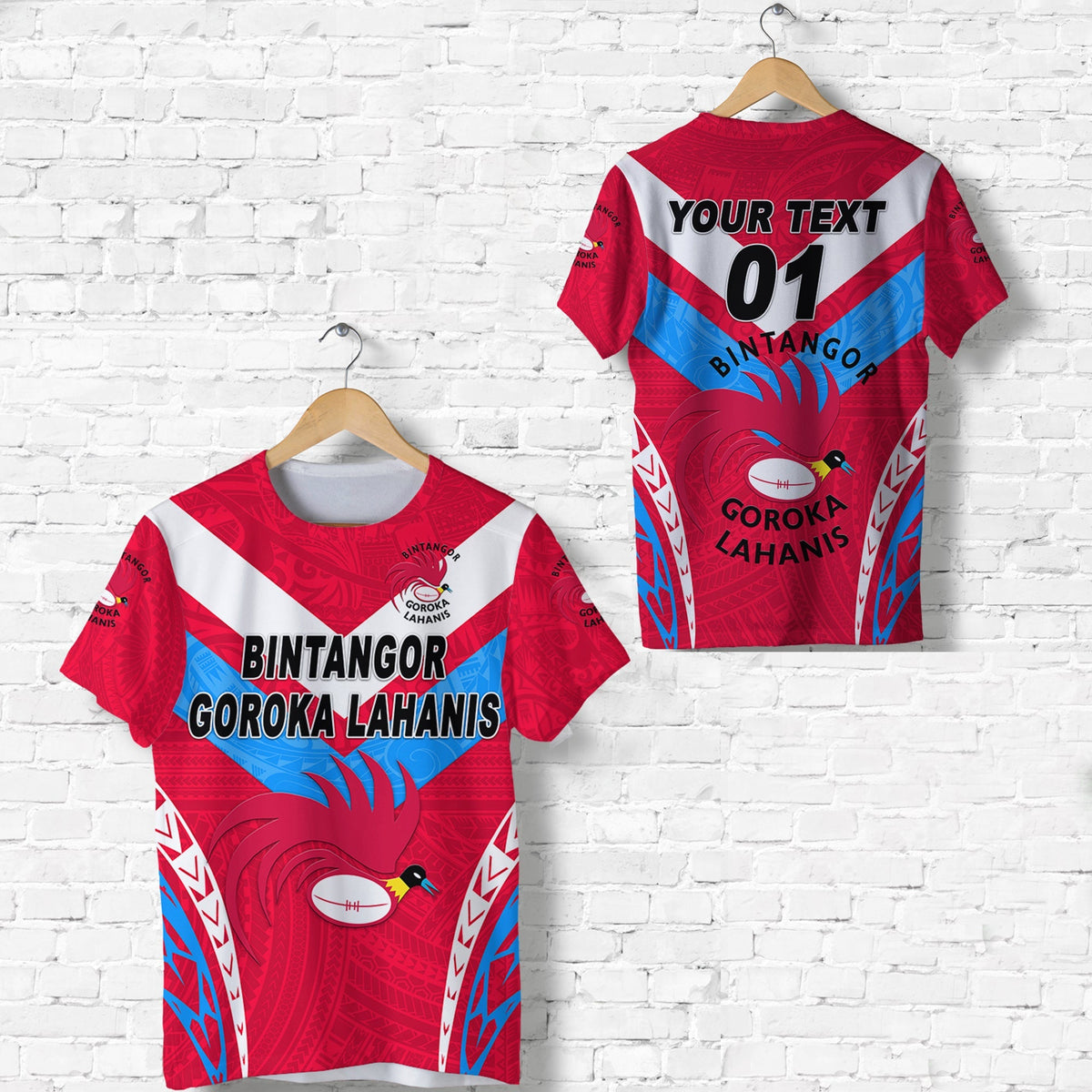 Custom Papua New Guinea Bintangor Goroka Lahanis T Shirt Rugby Original Style Red, Custom Text And Number LT8 - Wonder Print Shop